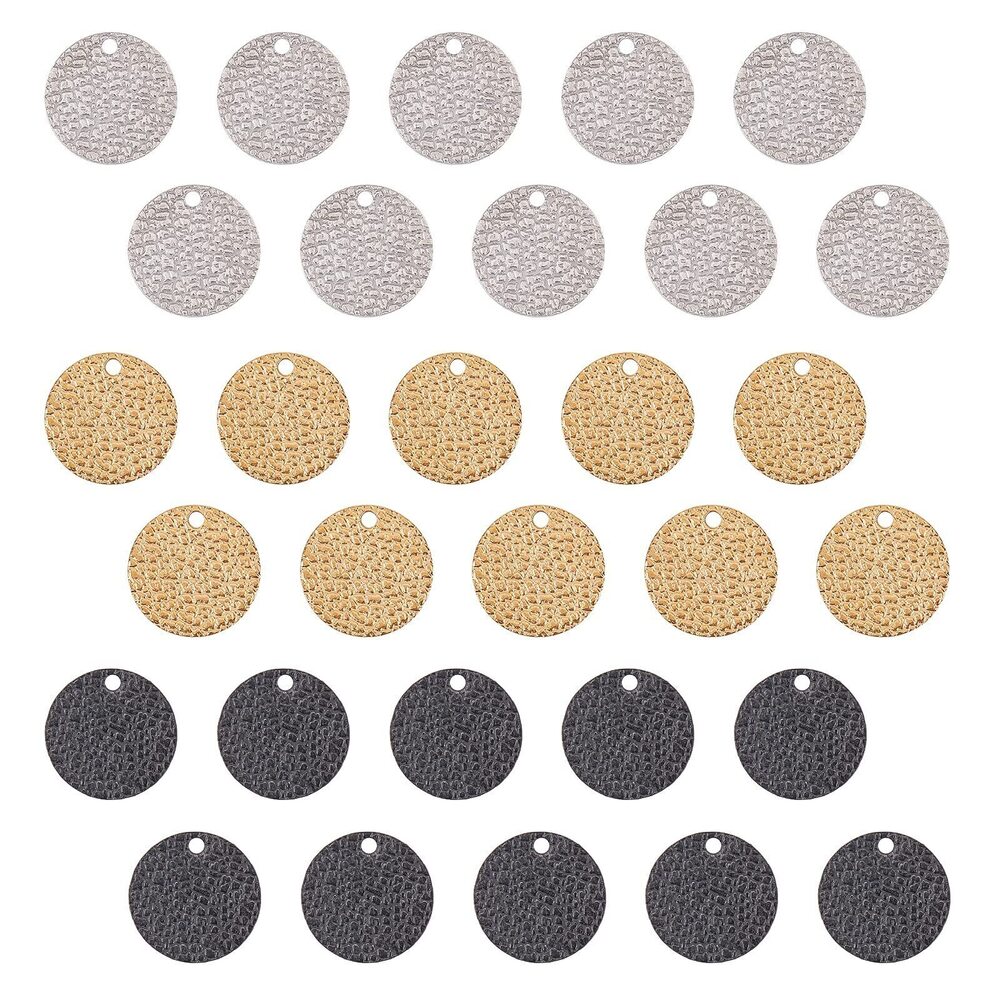 2977 1 Box 30Pcs 15MM Stainless Steel Earring Charms Flat Round Metal